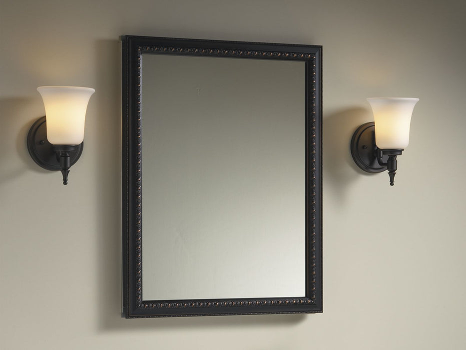 KOHLER K-2967 20" W x 26" H aluminum single-door medicine cabinet with oil-rubbed bronze framed mirror door