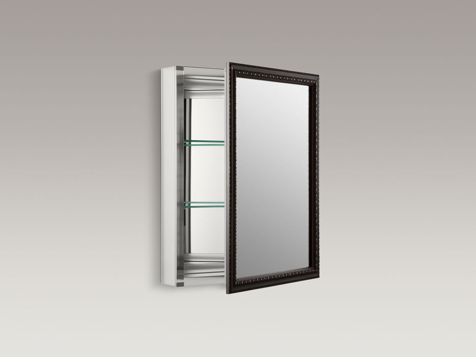 KOHLER K-2967 20" W x 26" H aluminum single-door medicine cabinet with oil-rubbed bronze framed mirror door