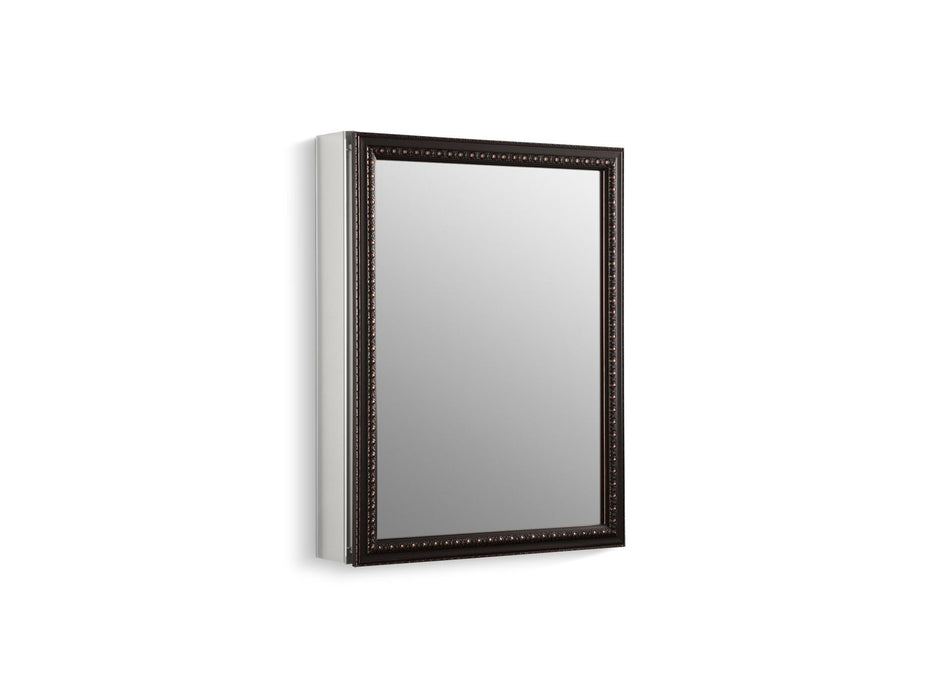 KOHLER K-2967 20" W x 26" H aluminum single-door medicine cabinet with oil-rubbed bronze framed mirror door