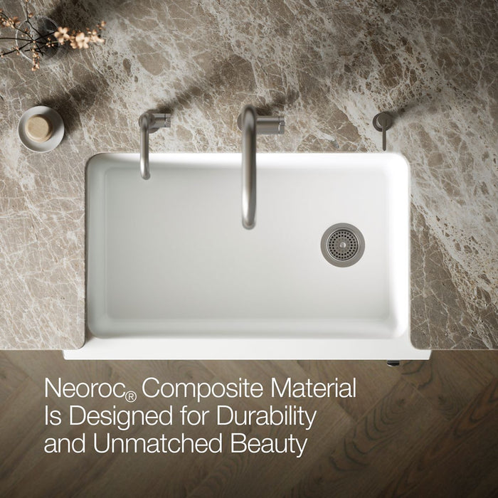 KOHLER K-29825 Cairn 34" undermount single-bowl farmhouse kitchen sink with faceted design