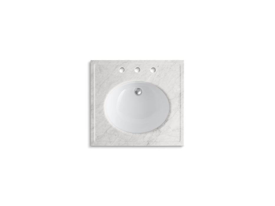KOHLER K-3023 Kathryn 24" x 22" marble console tabletop with 8" widespread faucet holes and cut for K-2205-G/K-2210-G un