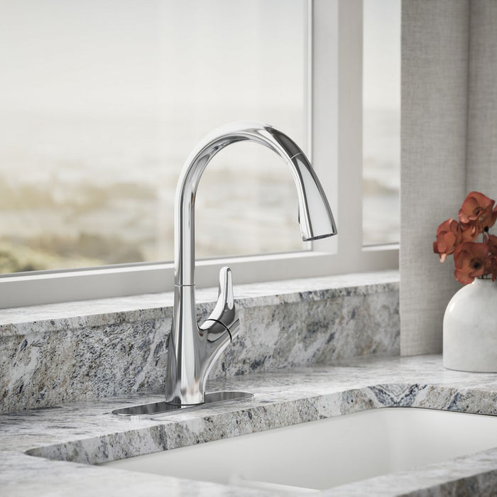 Kohler Rival Pull-down kitchen sink faucet with two-function sprayhead