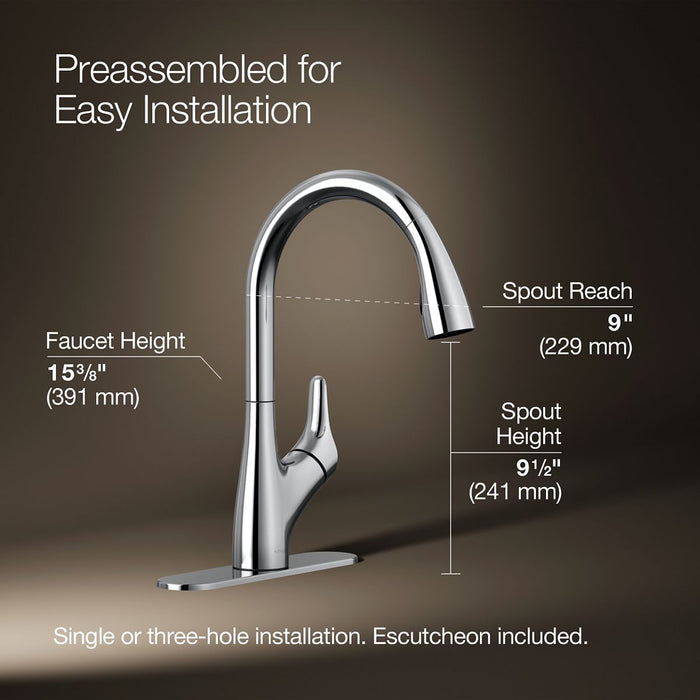 Kohler Rival Pull-down kitchen sink faucet with two-function sprayhead