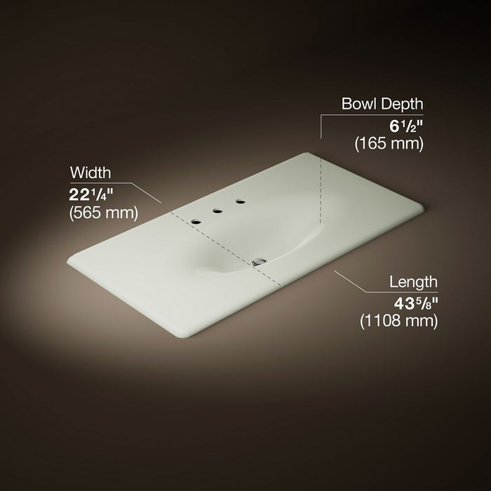 KOHLER K-3052-8 Iron/Impressions 43" Enameled cast iron vanity top with integrated oval sink, dune - view 4