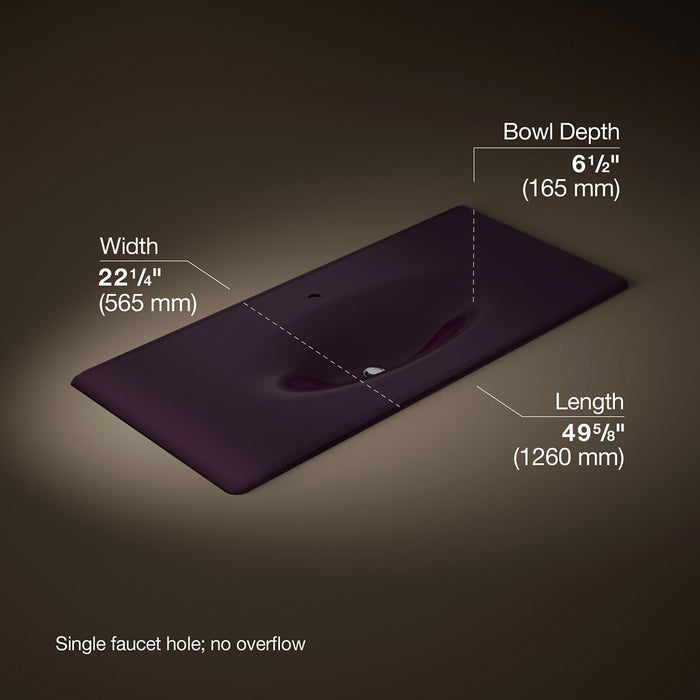 KOHLER K-3053-1 Iron/Impressions 49" Enameled cast iron vanity top with integrated oval sink, black plum - view 4