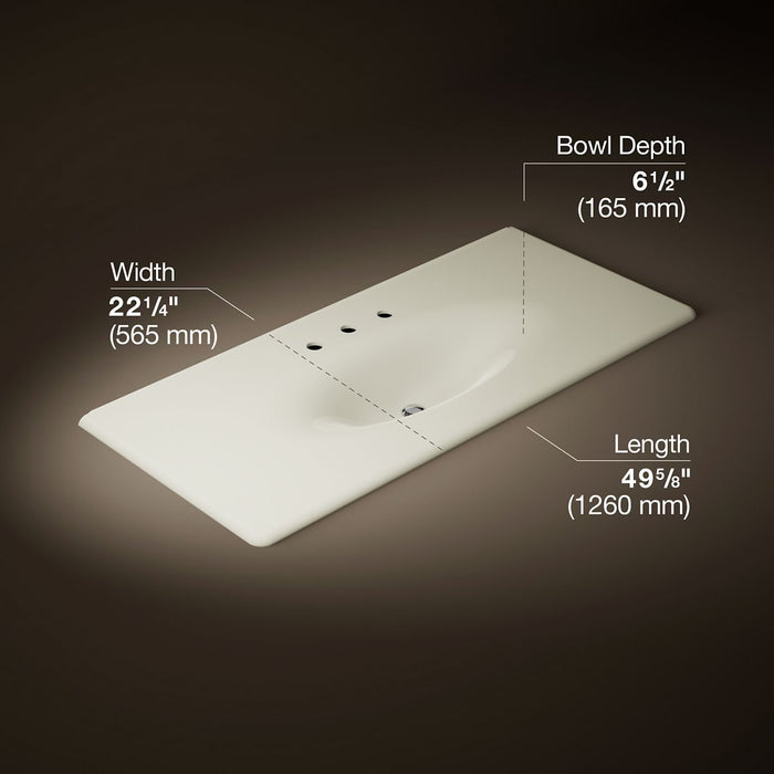 KOHLER K-3053-8 Iron/Impressions 49" Enameled cast iron vanity top with integrated oval sink