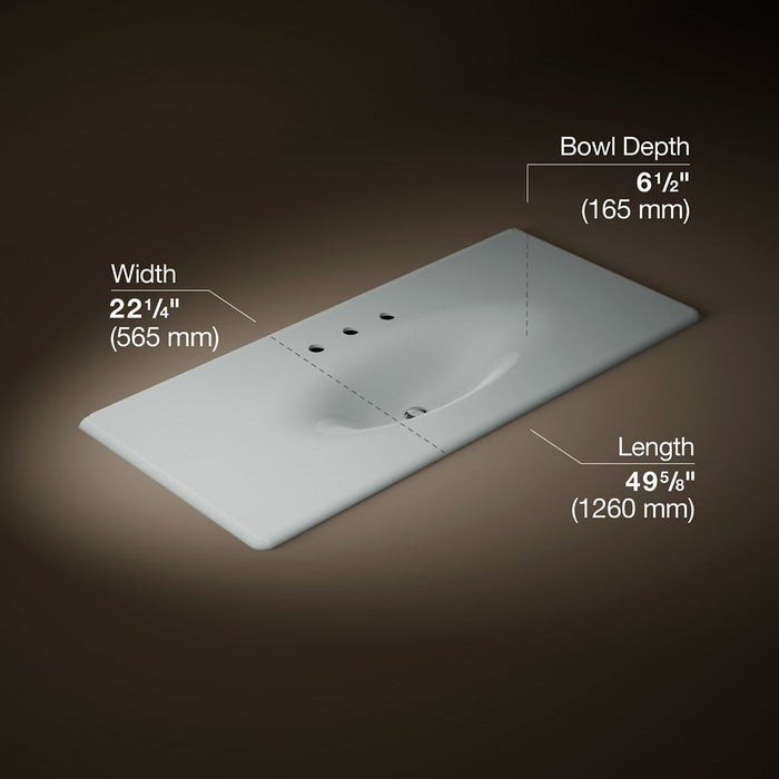 KOHLER K-3053-8 Iron/Impressions 49" Enameled cast iron vanity top with integrated oval sink