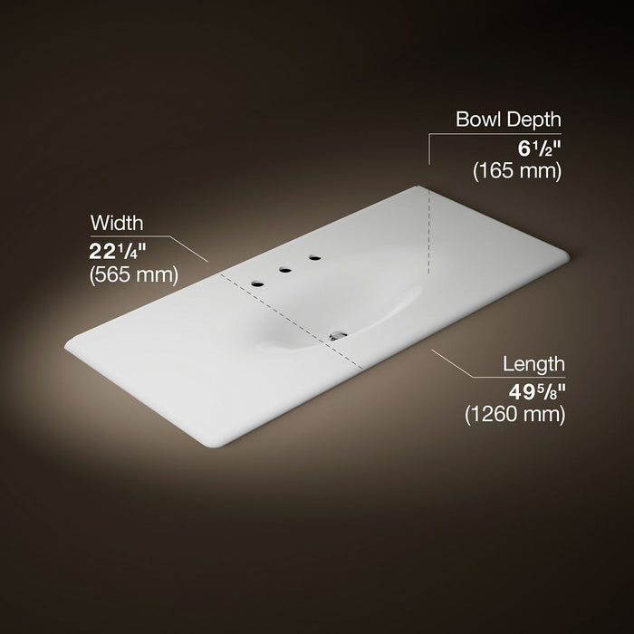 KOHLER K-3053-8 Iron/Impressions 49" Enameled cast iron vanity top with integrated oval sink