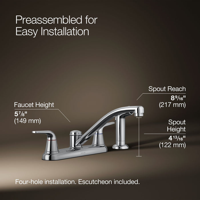 KOHLER K-30616 Jolt Two-handle kitchen sink faucet with side sprayer