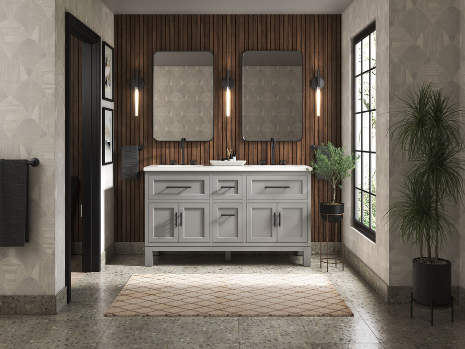 Kohler Quo 60" bathroom vanity cabinet with sinks and quartz top