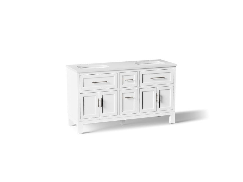 Kohler Quo 60" bathroom vanity cabinet with sinks and quartz top