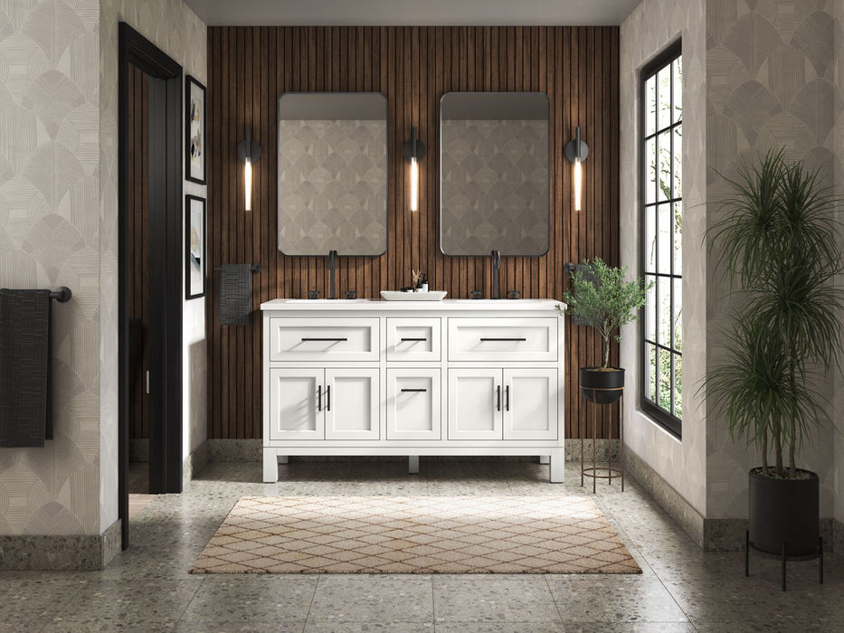 Kohler Quo 60" bathroom vanity cabinet with sinks and quartz top