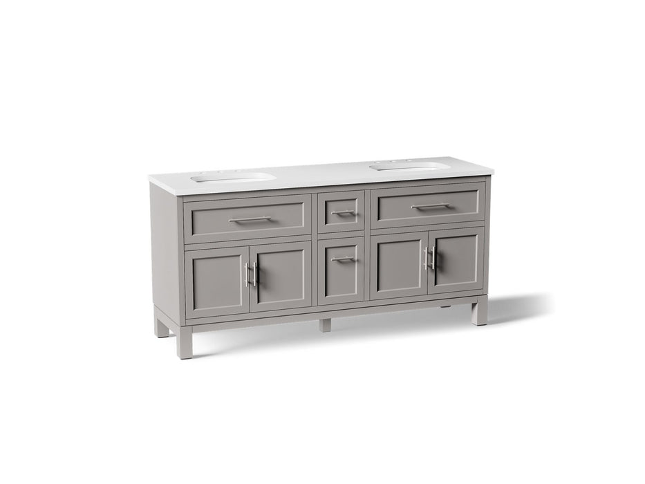Kohler Quo 72" bathroom vanity cabinet with sinks and quartz top