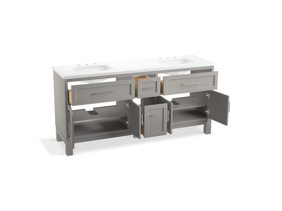 Kohler Quo 72" bathroom vanity cabinet with sinks and quartz top