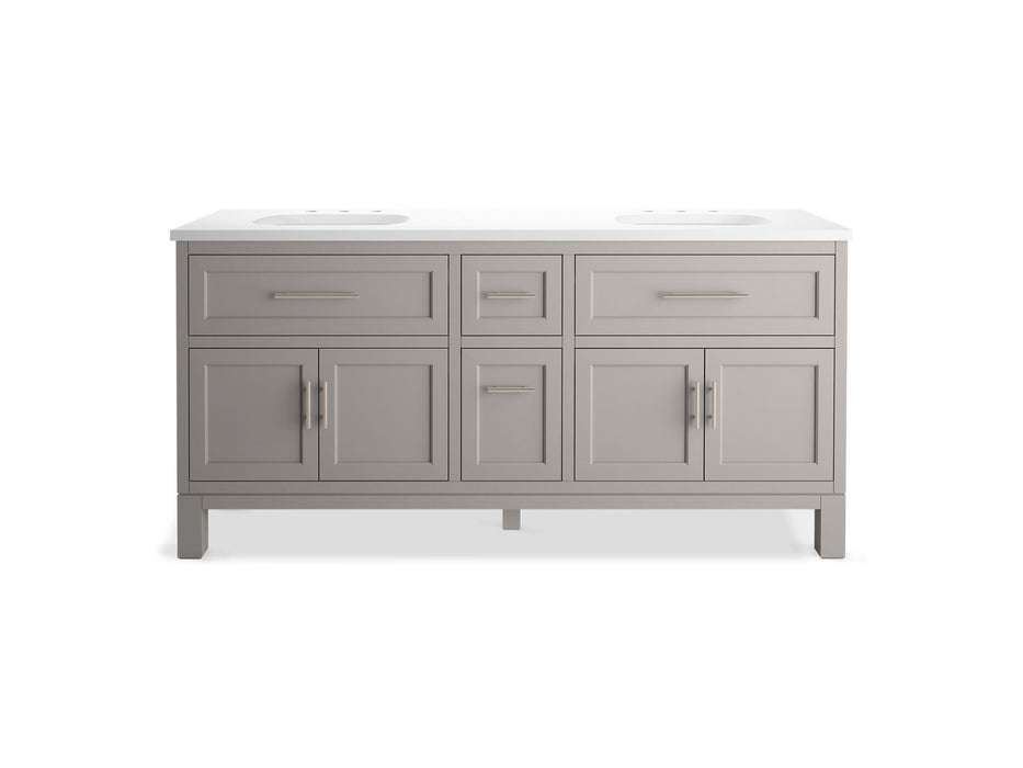Kohler Quo 72" bathroom vanity cabinet with sinks and quartz top