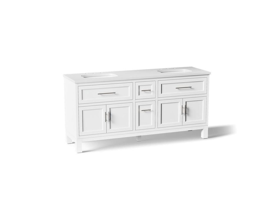 Kohler Quo 72" bathroom vanity cabinet with sinks and quartz top