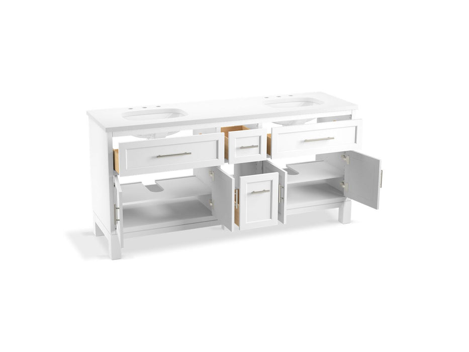 Kohler Quo 72" bathroom vanity cabinet with sinks and quartz top
