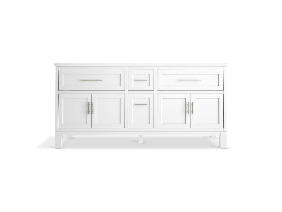 Kohler Quo 72" bathroom vanity cabinet with sinks and quartz top