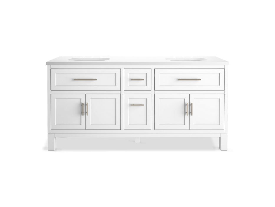 Kohler Quo 72" bathroom vanity cabinet with sinks and quartz top