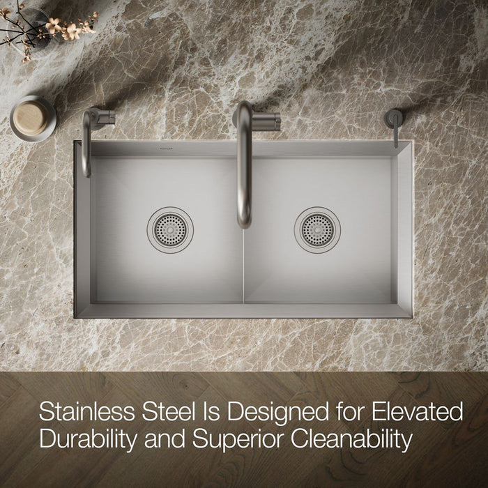 KOHLER K-3159 Poise 33" undermount double-bowl kitchen sink, stainless steel - view 4