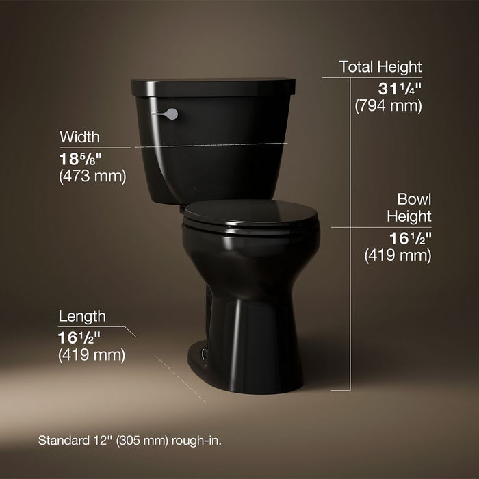 KOHLER K-31620-RA Cimarron Two-piece elongated toilet, 1.6 gpf, black black - view 4