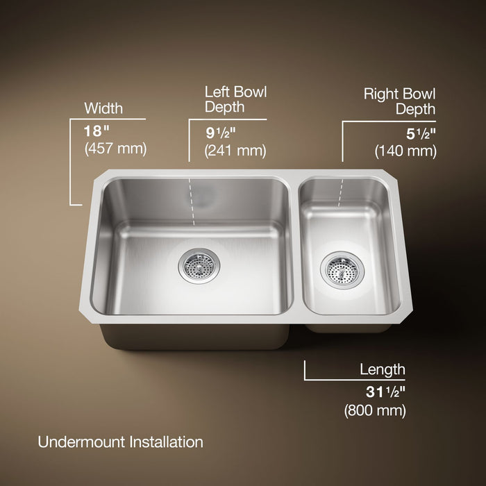 KOHLER K-3174 Undertone 31-1/2" undermount double-bowl kitchen sink