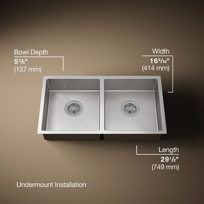 KOHLER K-33155 Strive 29-1/2" undermount double-bowl kitchen sink
