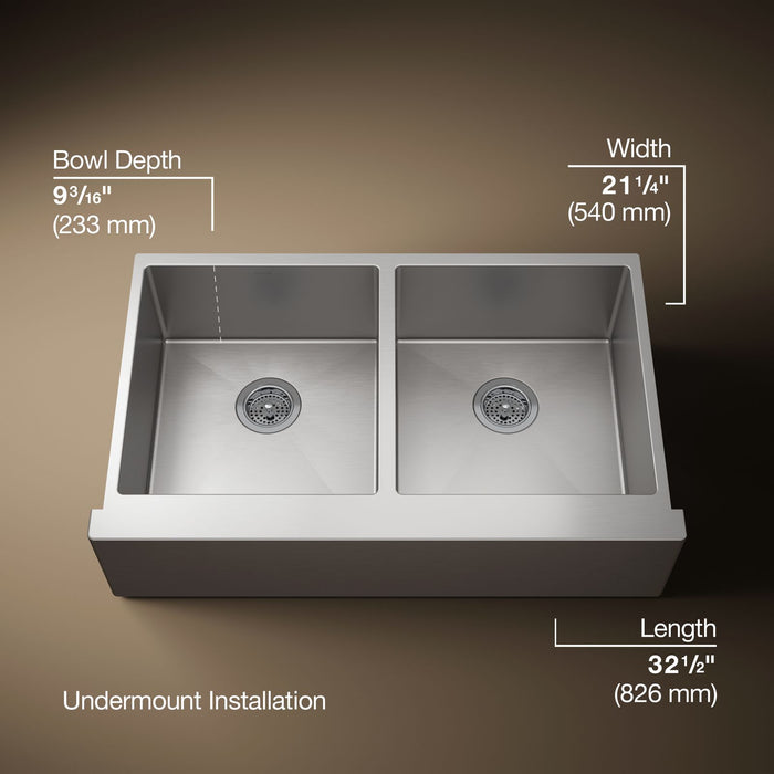 KOHLER K-33159 Strive 35-1/2" undermount double-bowl farmhouse kitchen sink with accessories