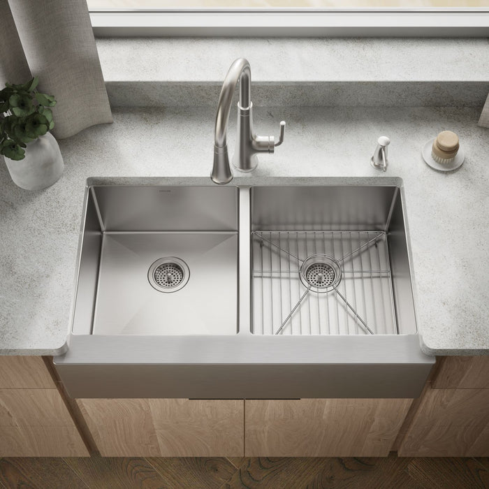 KOHLER K-33159 Strive 35-1/2" undermount double-bowl farmhouse kitchen sink with accessories