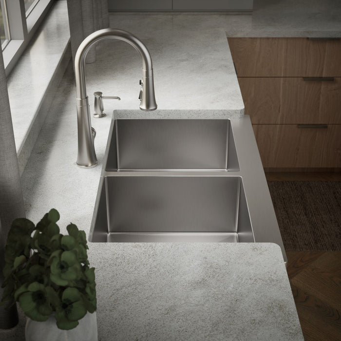 KOHLER K-33159 Strive 35-1/2" undermount double-bowl farmhouse kitchen sink with accessories