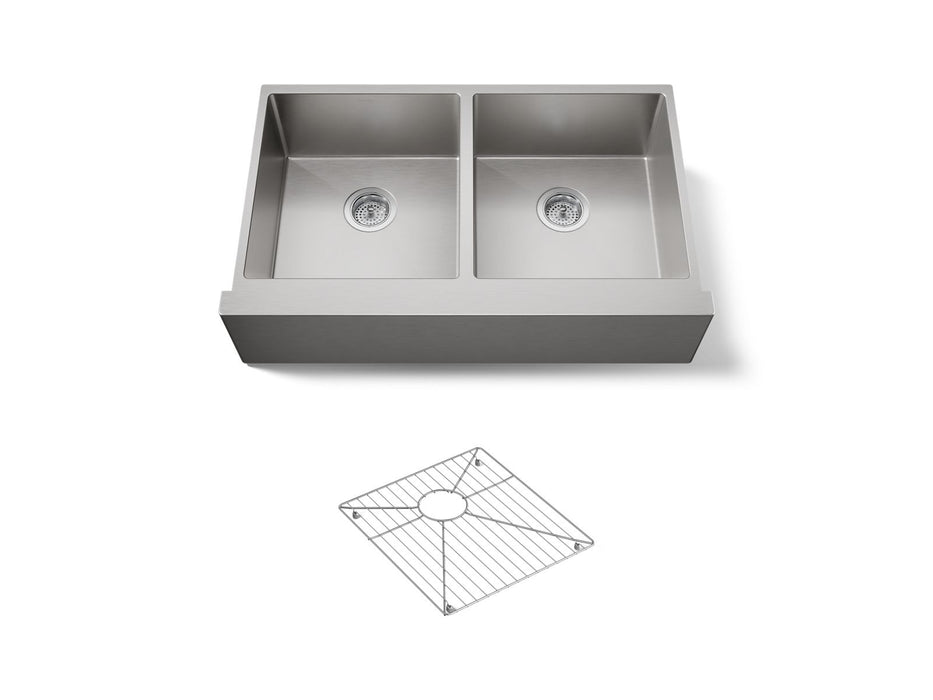 Kohler Strive 35-1/2" undermount double-bowl farmhouse kitchen sink with accessories