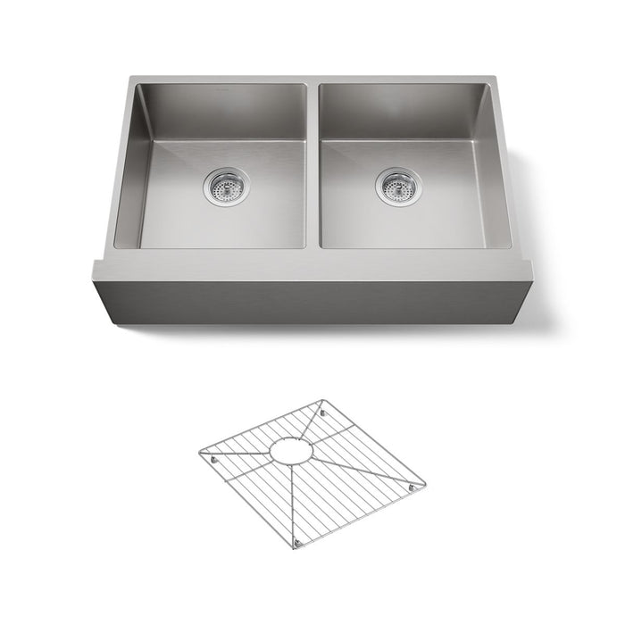 Kohler Strive 35-1/2" undermount double-bowl farmhouse kitchen sink with accessories