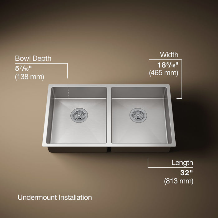 KOHLER K-33160 Strive 32" undermount double-bowl kitchen sink