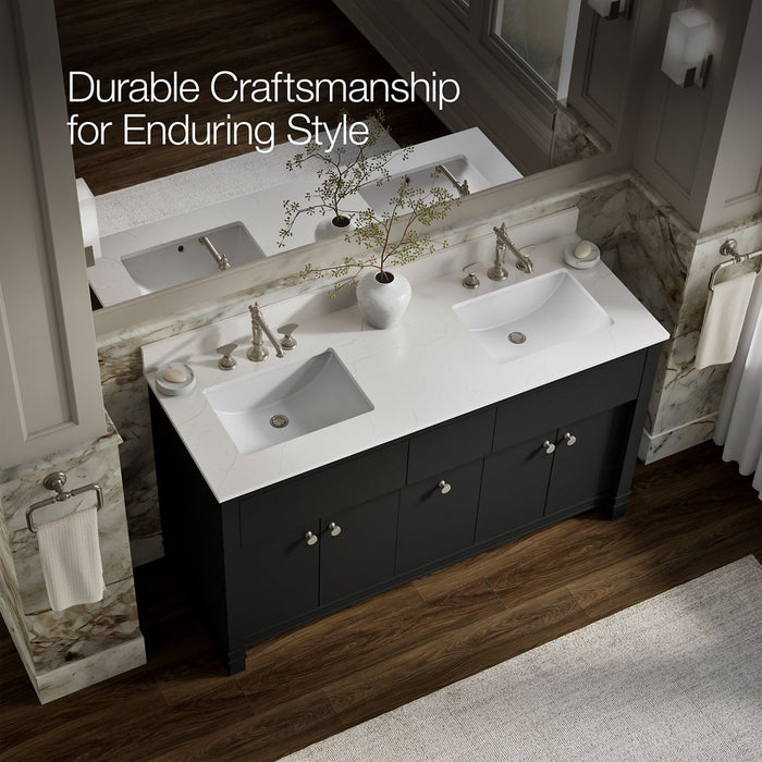 Kohler Alouette 60" bathroom vanity cabinet with sinks and quartz top