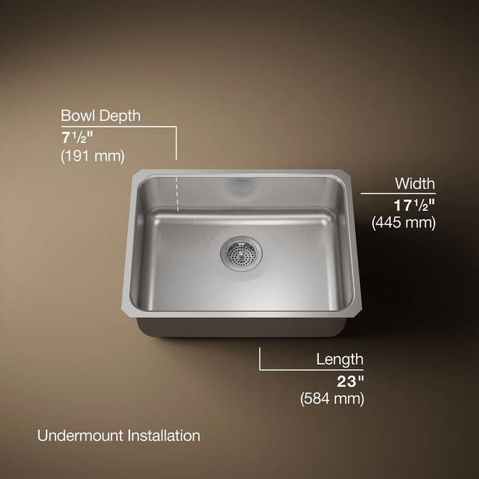 KOHLER Undertone 23" undermount single-bowl kitchen sink