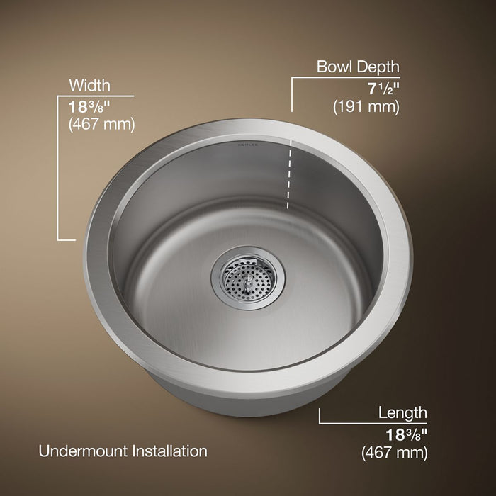 KOHLER Lyric|Undertone 18-1/2" top-/undermount single-bowl bar sink