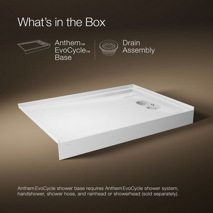 KOHLER K-33472 Anthem EvoCycle 60" x 42" Alcove Shower Base, Right Drain