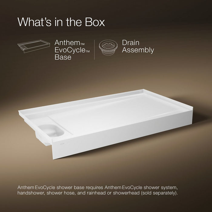 KOHLER K-33473 Anthem EvoCycle 60" x 32" Alcove Shower Base, Left Drain