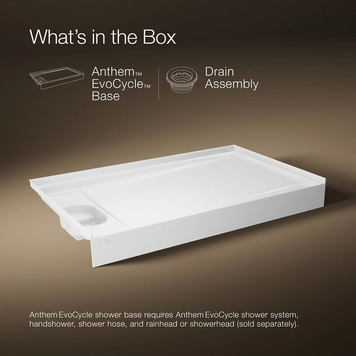 KOHLER K-33475 Anthem EvoCycle 60" x 36" Alcove Shower Base, Left Drain