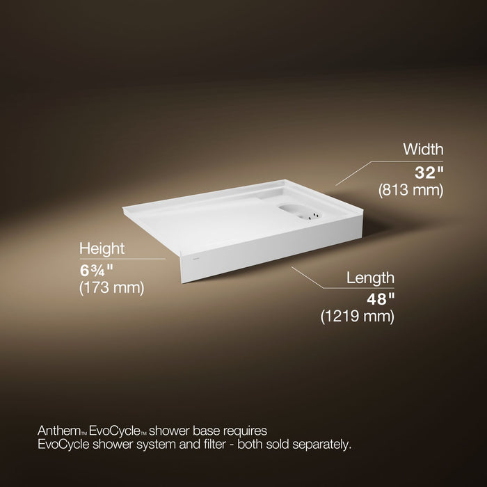 KOHLER K-33480 Anthem EvoCycle 48" x 32" Alcove Shower Base, Right Drain