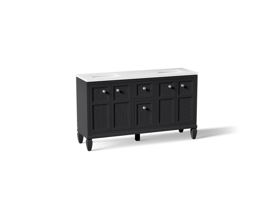 Kohler Hearthaven 60" bathroom vanity cabinet with sinks and quartz top