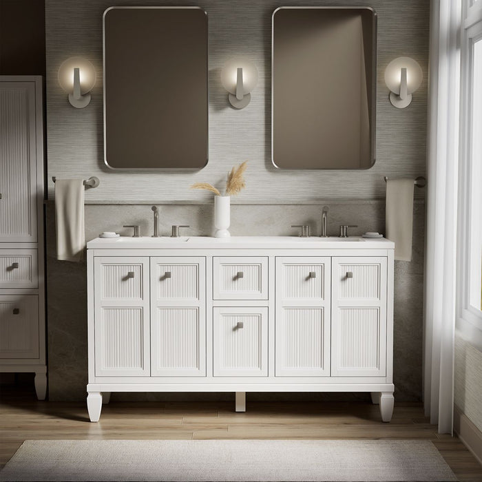 Kohler Hearthaven 60" bathroom vanity cabinet with sinks and quartz top