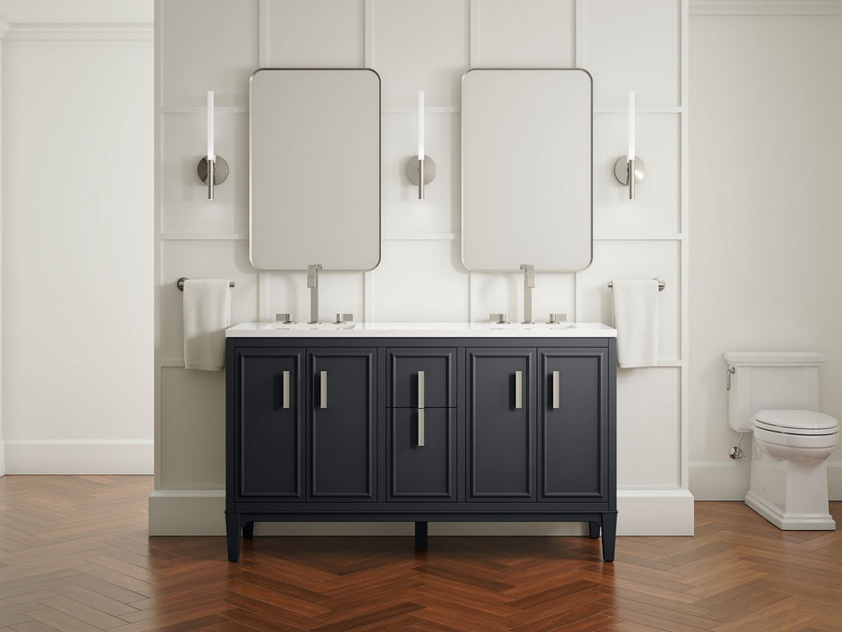 Kohler Southerk 60" bathroom vanity cabinet with sinks and quartz top