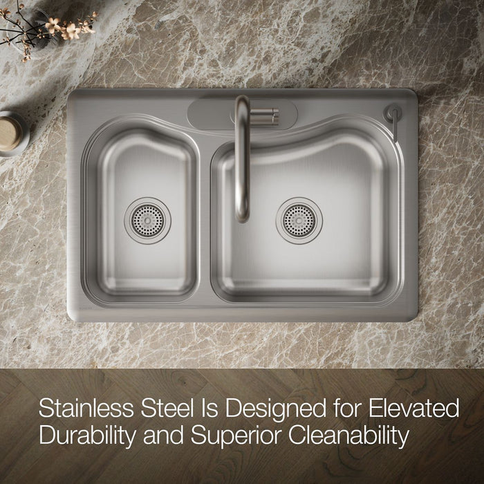 KOHLER K-3361-4 Staccato 33" top-mount double-bowl kitchen sink, stainless steel - view 4