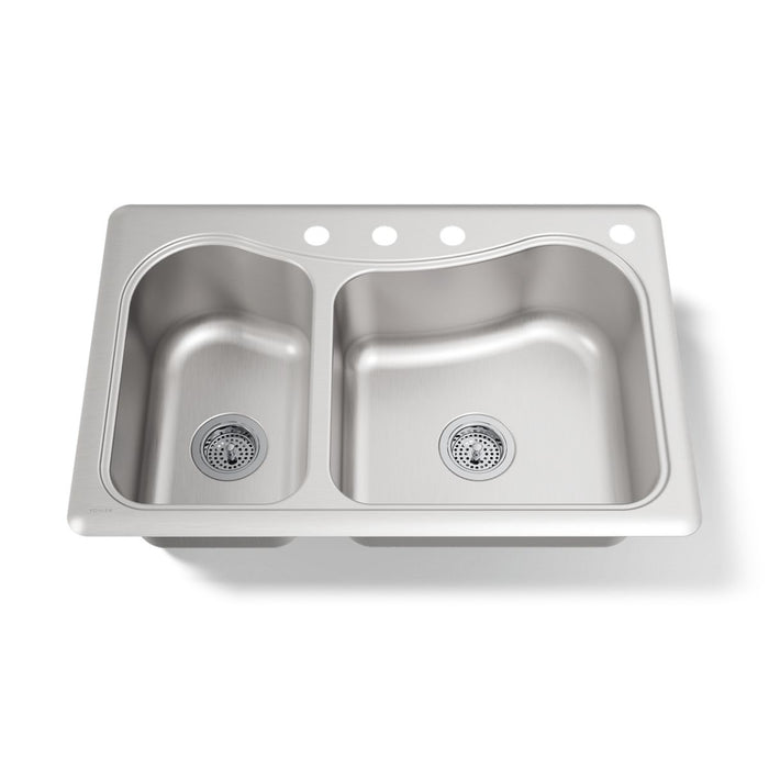 KOHLER K-3361-4 Staccato 33" top-mount double-bowl kitchen sink, stainless steel - view 5