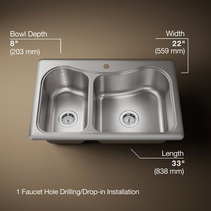 KOHLER K-3361-1 Staccato 33" top-mount double-bowl kitchen sink