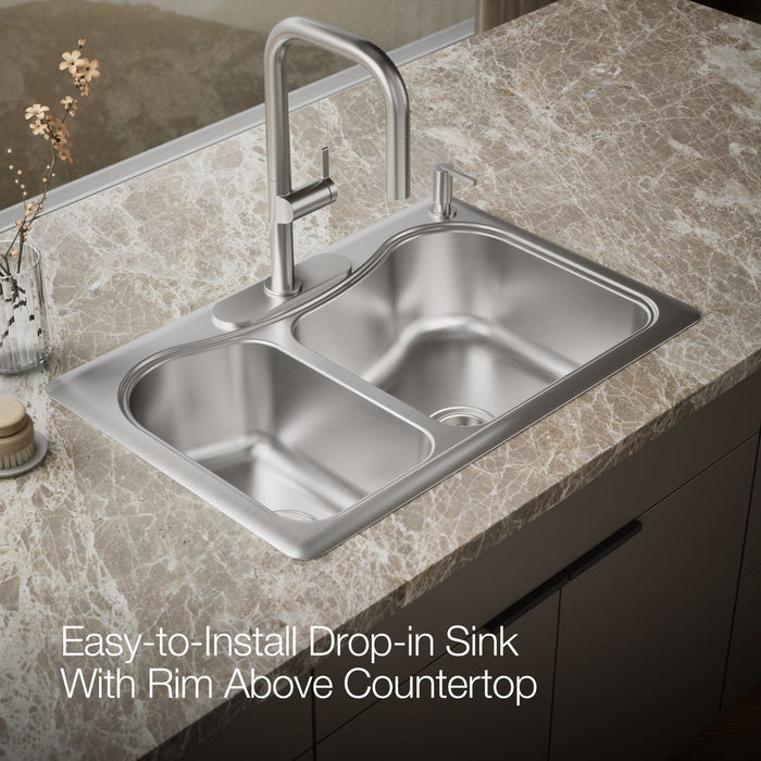 KOHLER K-3361-4 Staccato 33" top-mount double-bowl kitchen sink
