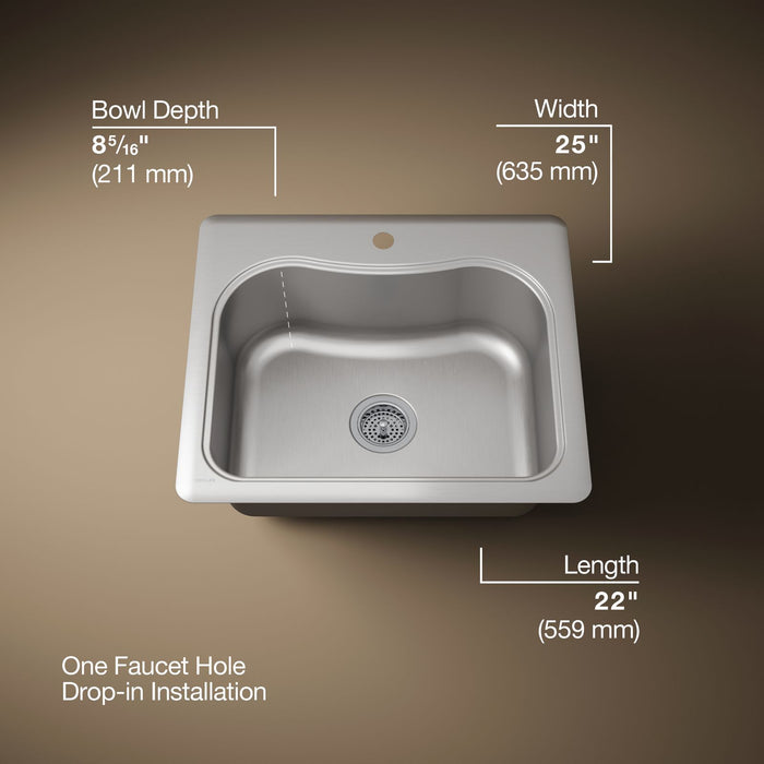 KOHLER K-3362-1 Staccato 25" top-mount single-bowl kitchen sink