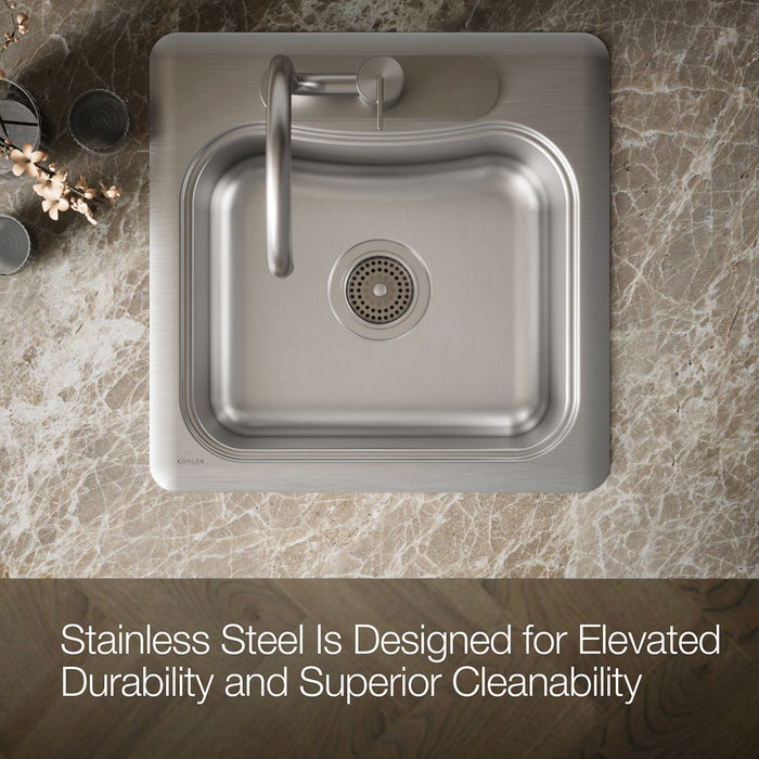 KOHLER K-3363-3 Staccato 20" top-mount single-bowl bar sink, stainless steel - view 3