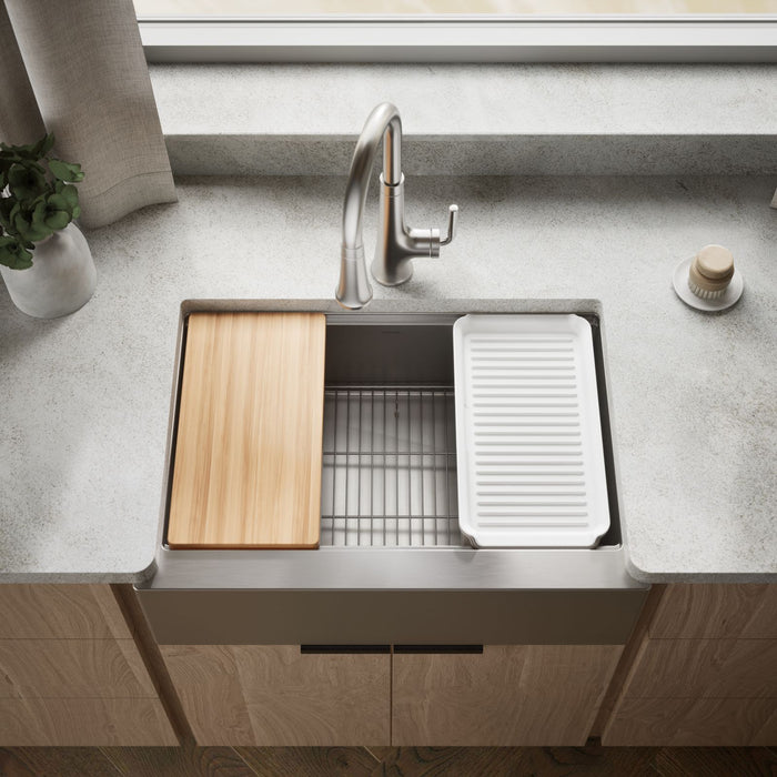 KOHLER K-33655-PC Strive 29-1/2" undermount single-bowl farmhouse workstation kitchen sink